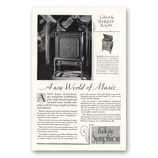 1928 Balkite Symphion New World of Music Vintage Magazine Print Ad