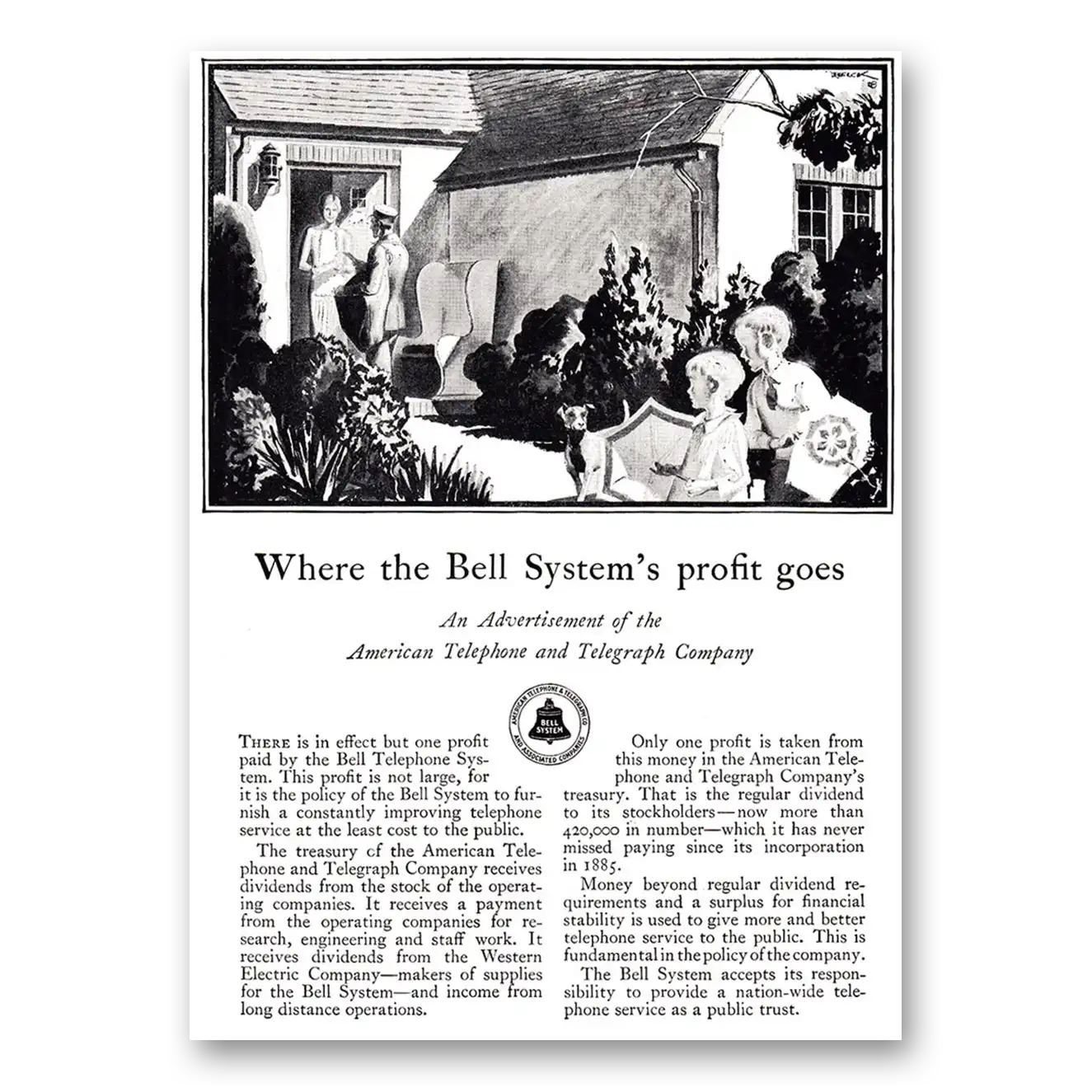 1928 American Telephone Where the Bell Systems Profit Goes Vintage Magazine Print Ad