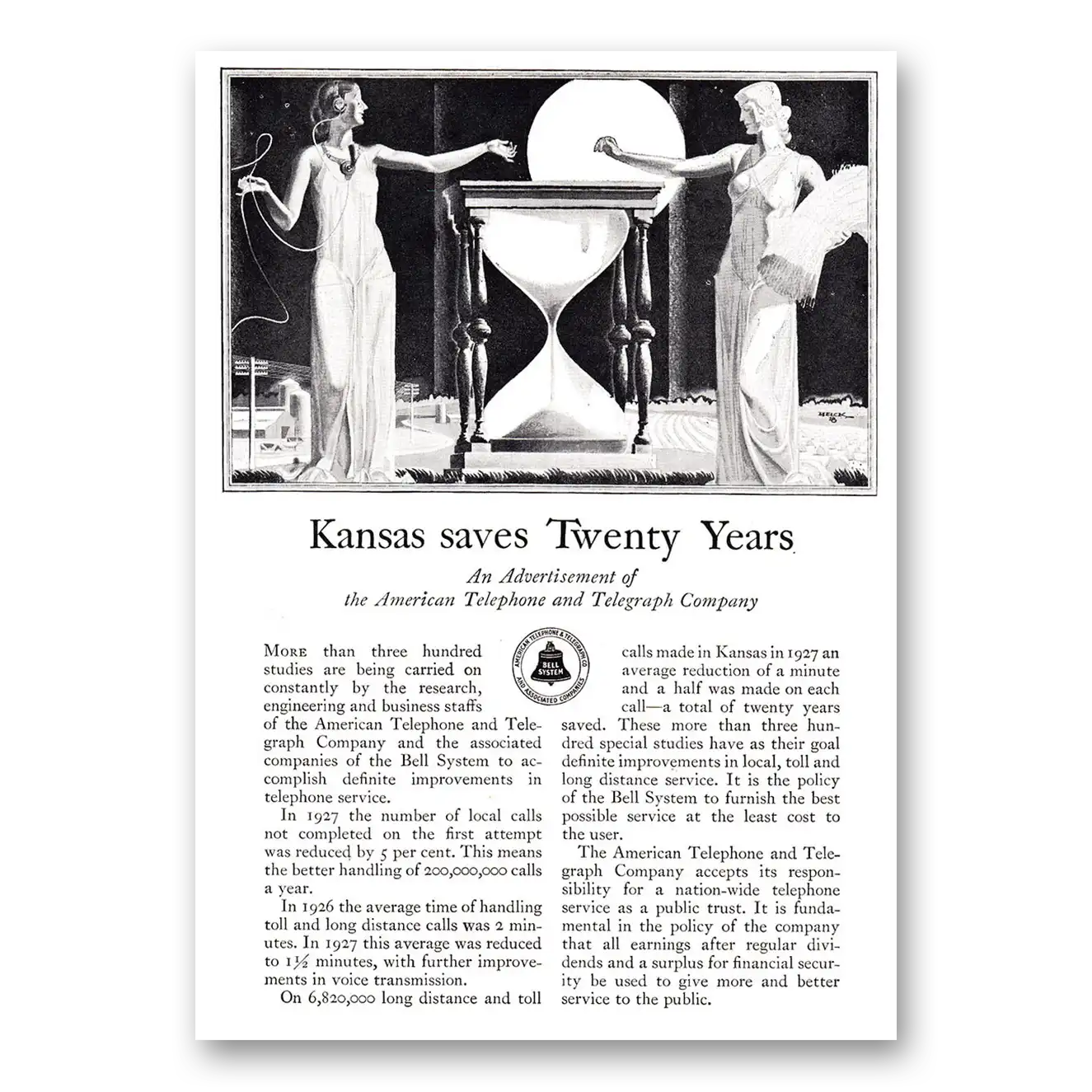 1928 American Telephone Kansas Saves Twenty Years Vintage Magazine Print Ad