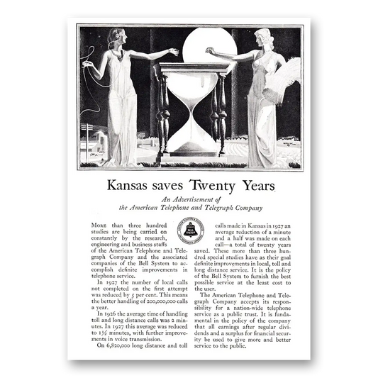 1928 American Telephone Kansas Saves Twenty Years Vintage Magazine Print Ad