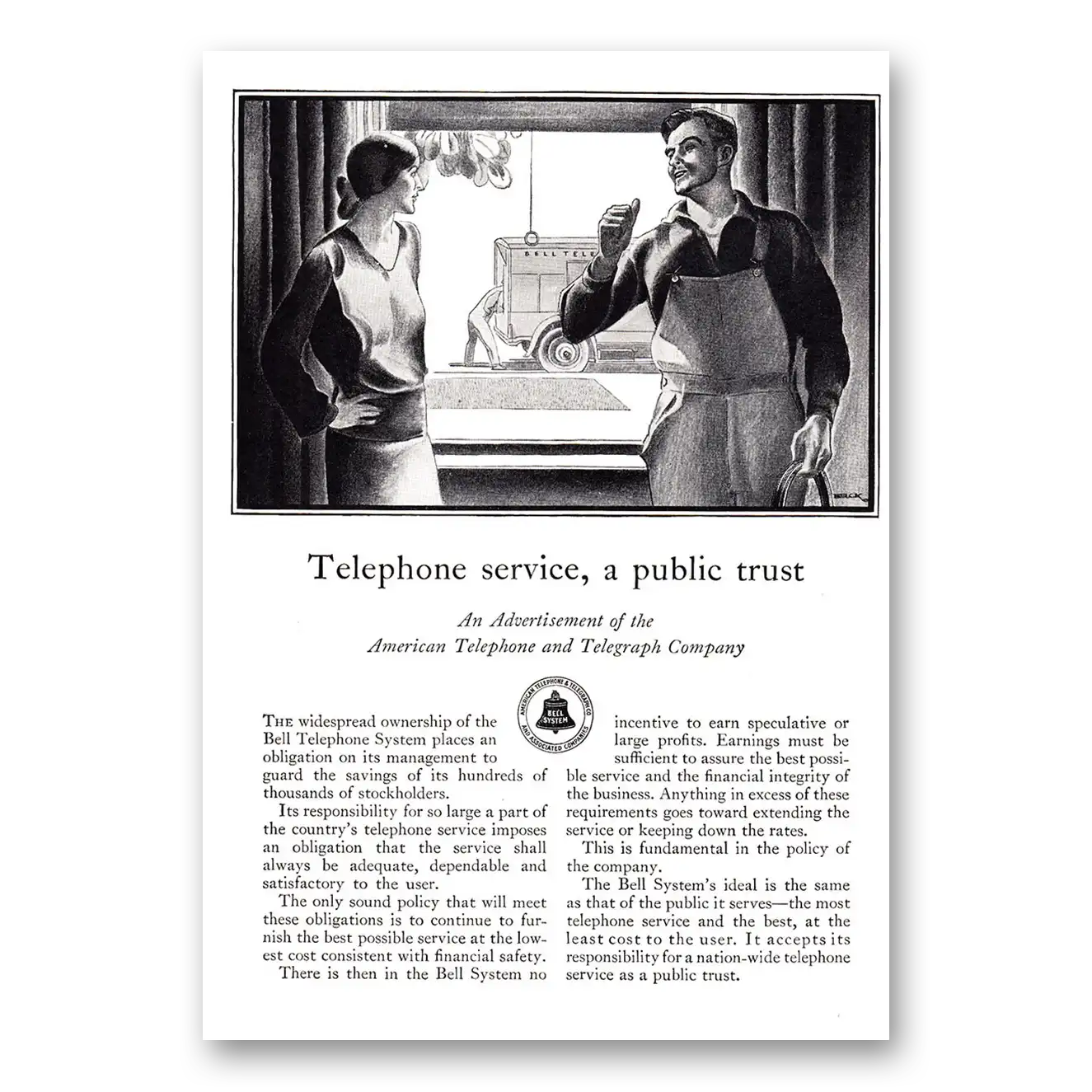 1928 American Telephone Service A Public Trust Vintage Magazine Print Ad