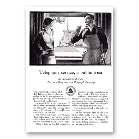 1928 American Telephone Service A Public Trust Vintage Magazine Print Ad