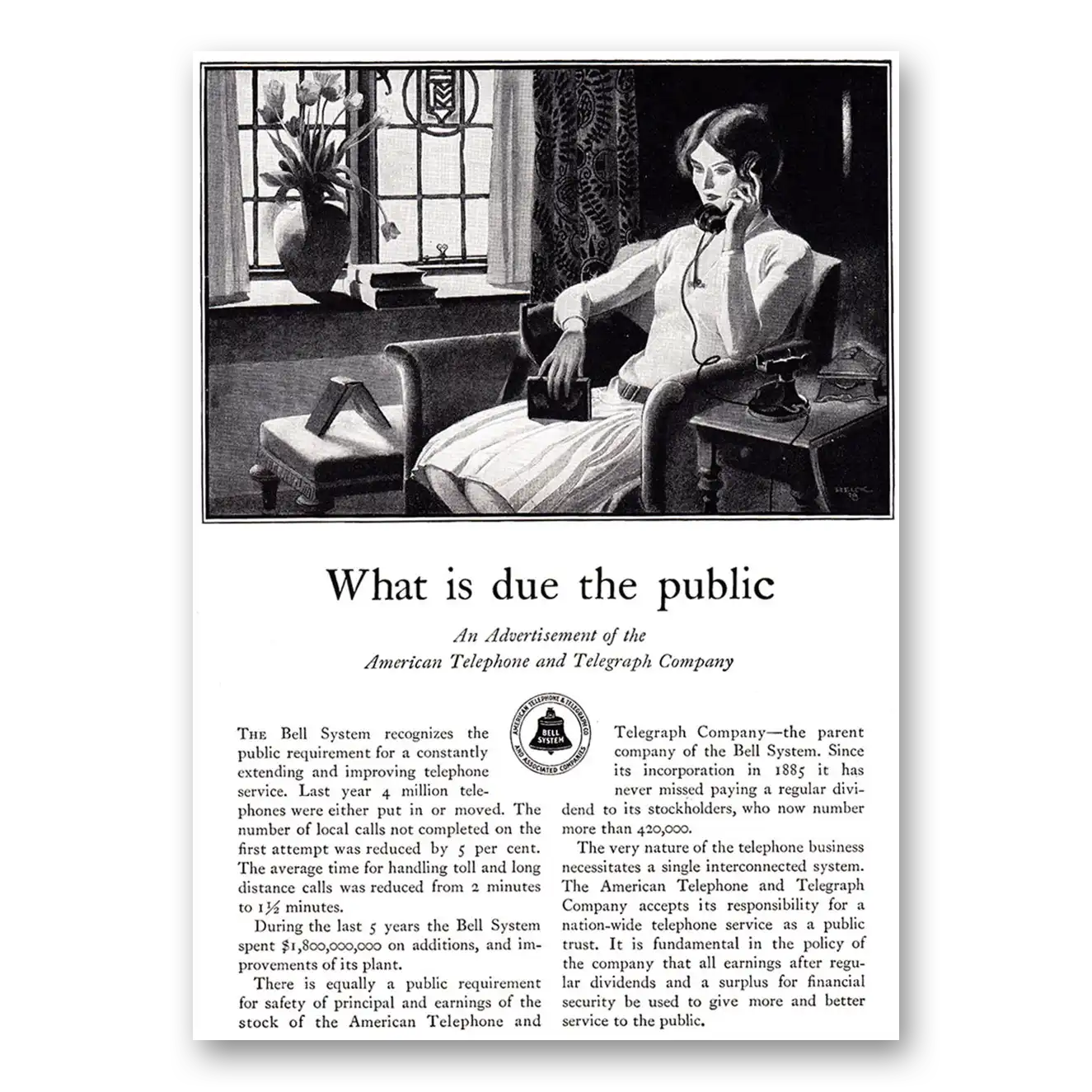 1928 American Telephone What is Due the Public Vintage Magazine Print Ad