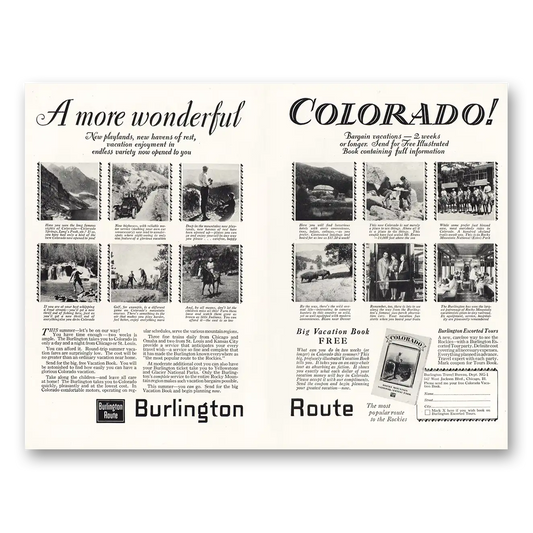 1928 Burlington Route More Wonderful Colorado Vintage Magazine Print Ad