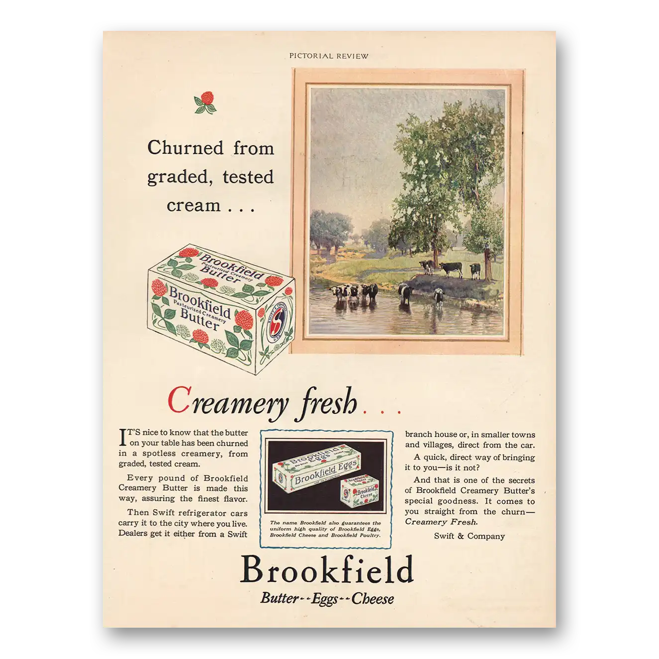 1928 Brookfield Butter Churned Graded Tested Cream Vintage Magazine Print Ad