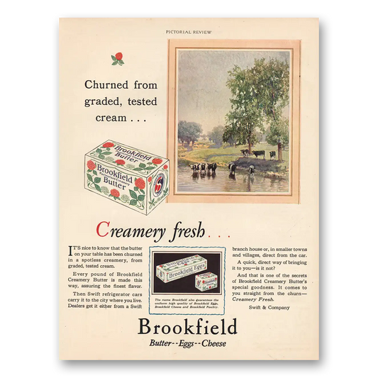 1928 Brookfield Butter Churned Graded Tested Cream Vintage Magazine Print Ad