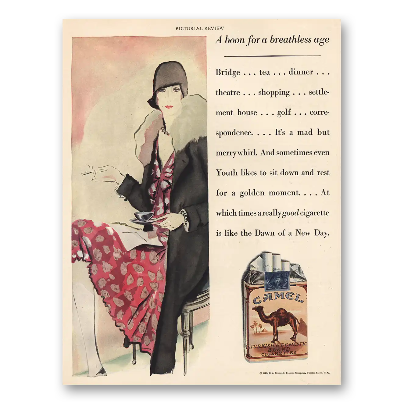 1928 Camel Cigarettes Boom For a Breathless Age Vintage Magazine Print Ad