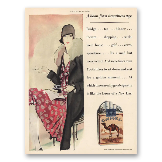 1928 Camel Cigarettes Boom For a Breathless Age Vintage Magazine Print Ad