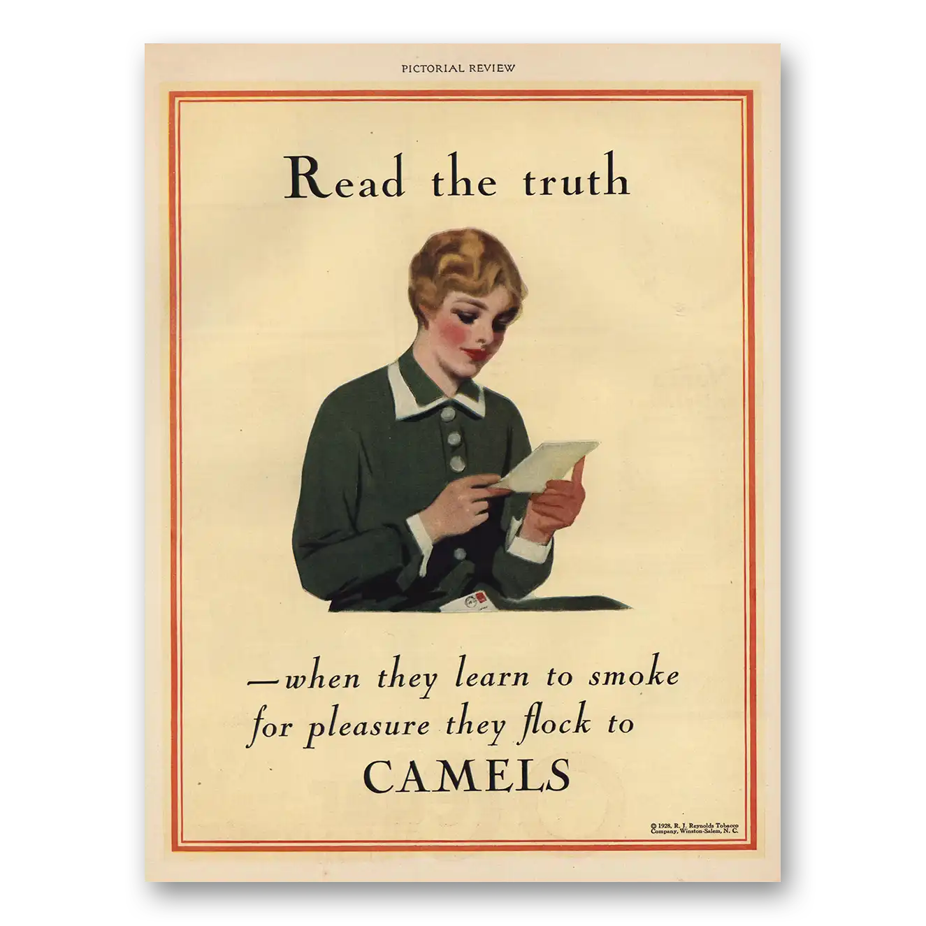 1928 Camel Cigarettes Read the Truth When They Learn to Smoke Vintage Magazine Print Ad