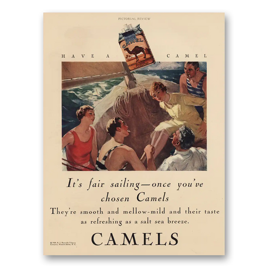 1928 Camel Cigarettes Fair Sailing Vintage Magazine Print Ad