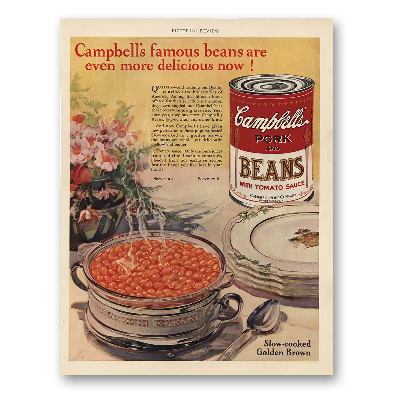 1928 Campbells Pork and Beans Famous Beans Vintage Magazine Print Ad