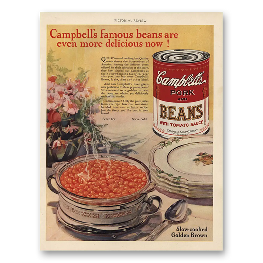 1928 Campbells Pork and Beans Famous Beans Vintage Magazine Print Ad