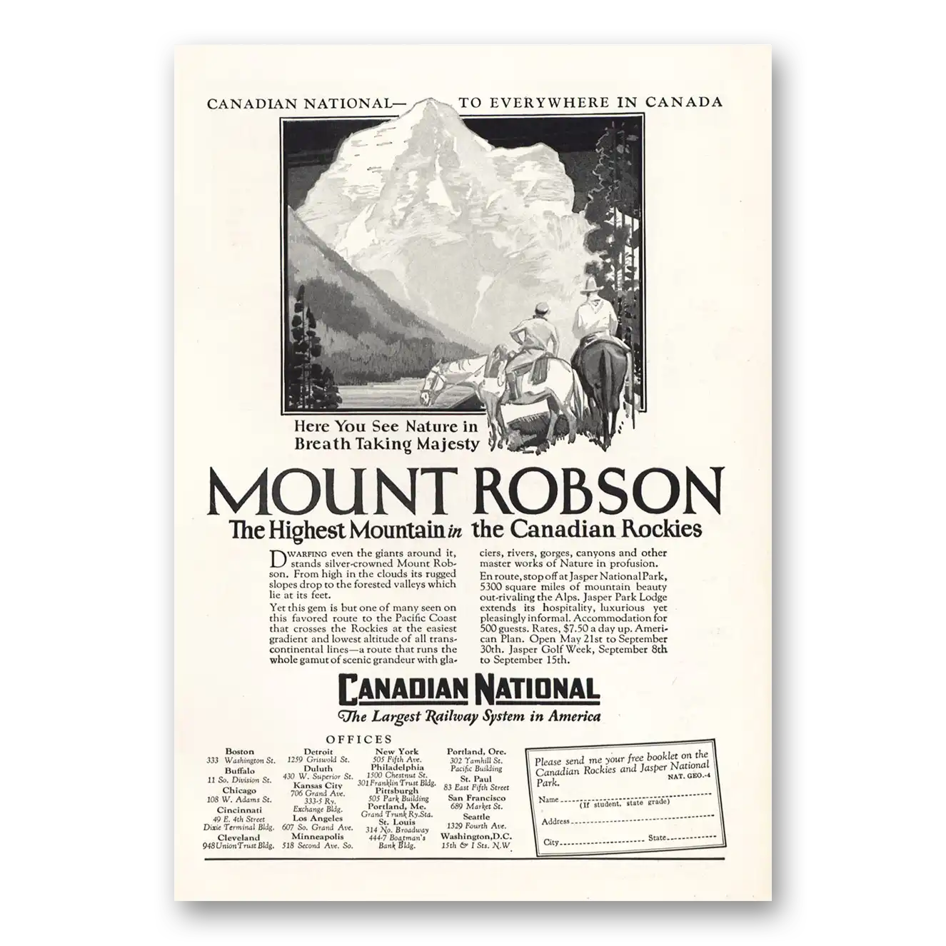 1928 Canadian National Railways Mount Robson Vintage Magazine Print Ad