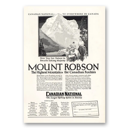 1928 Canadian National Railways Mount Robson Vintage Magazine Print Ad