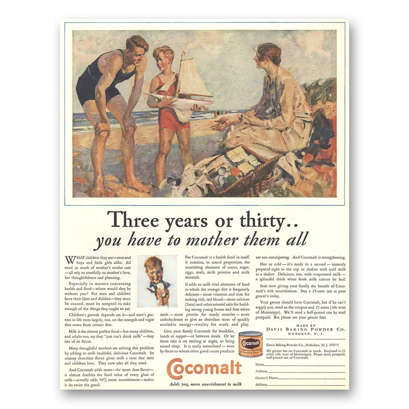 1928 Cocomalt Three Years or Thirty Vintage Magazine Print Ad