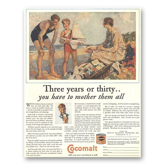 1928 Cocomalt Three Years or Thirty Vintage Magazine Print Ad