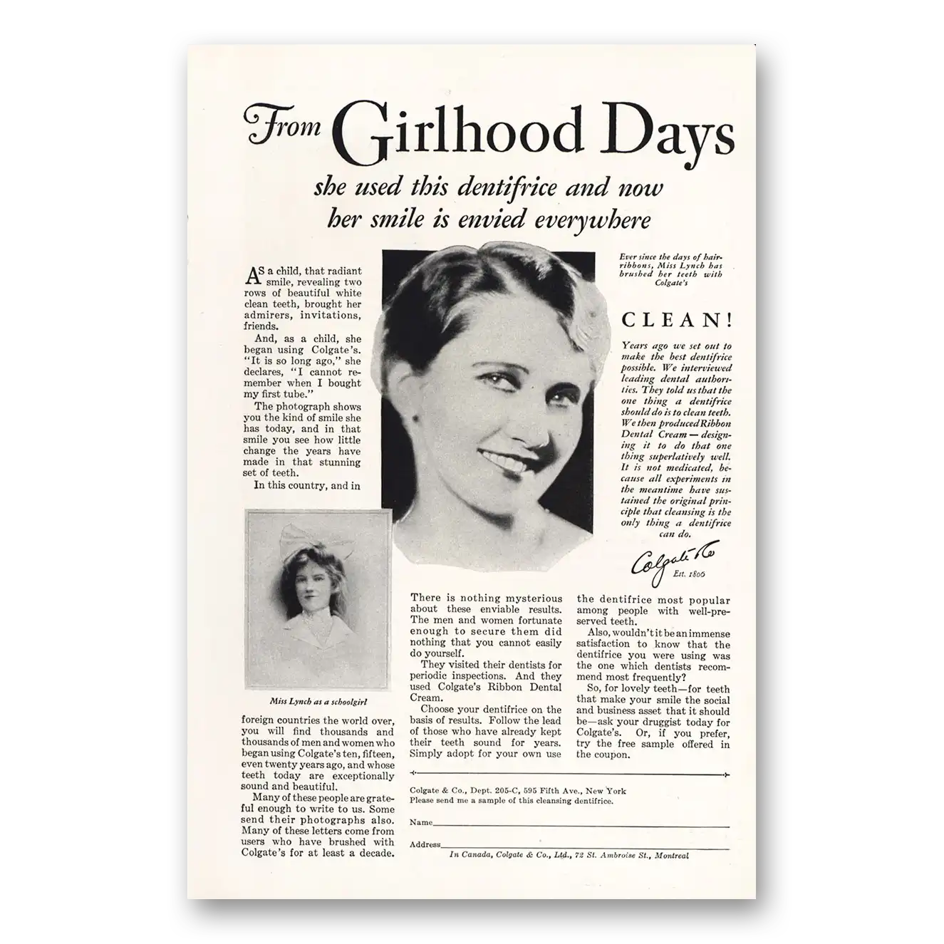 1928 Colgate Dental Cream Girlhood Days Dentifrice Vintage Magazine Print Ad