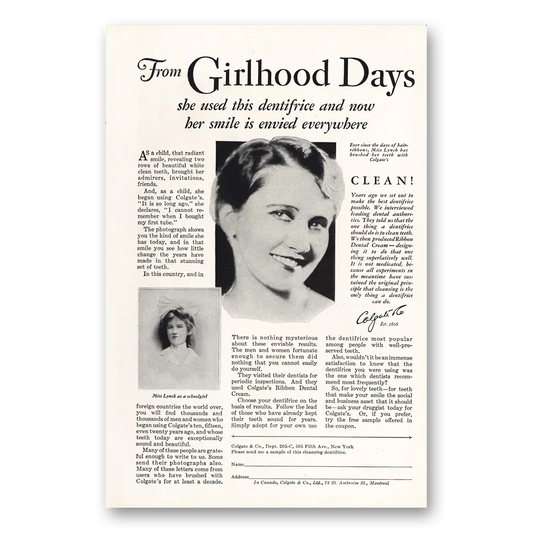 1928 Colgate Dental Cream Girlhood Days Dentifrice Vintage Magazine Print Ad