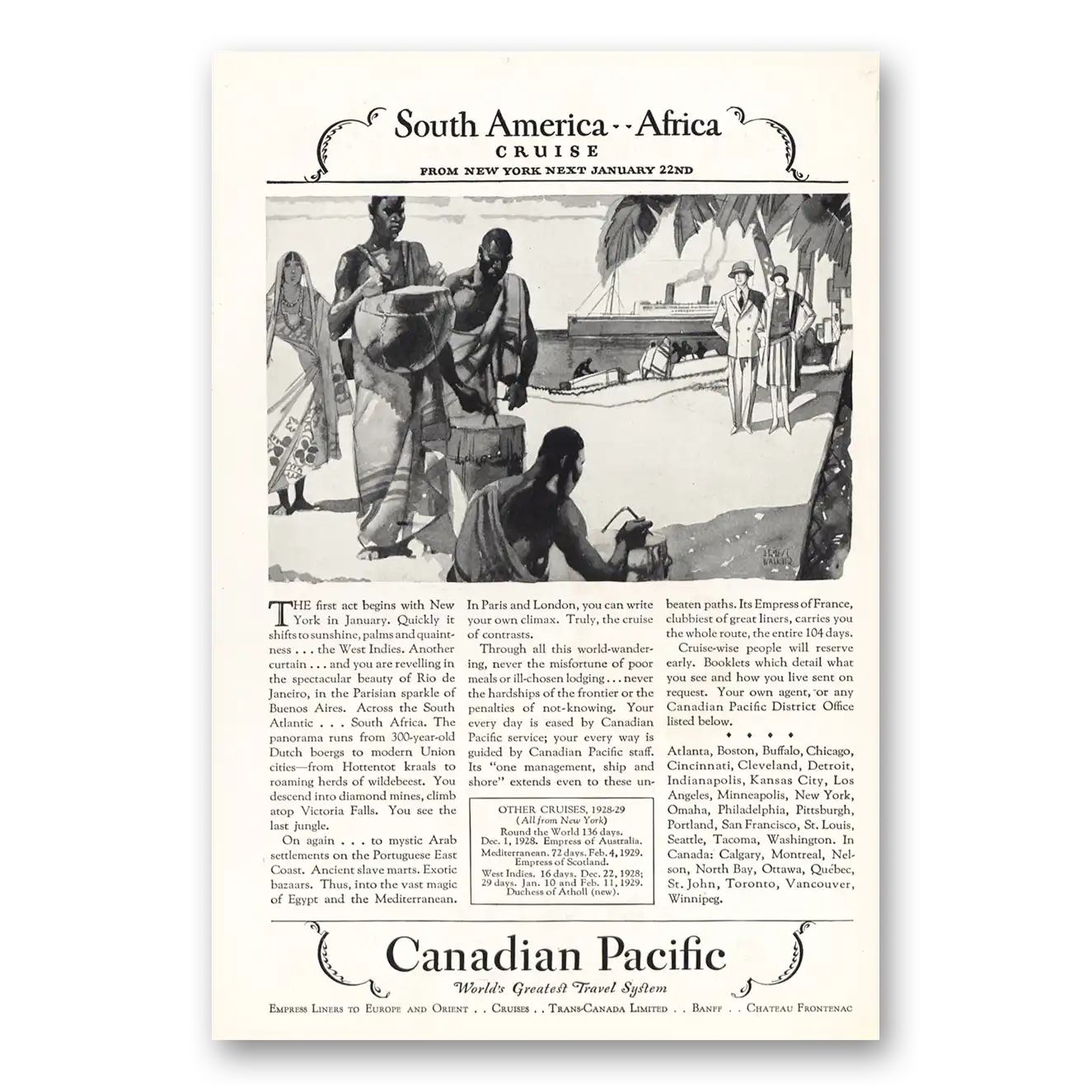 1928 Canadian Pacific South America Africa Vintage Magazine Print Ad