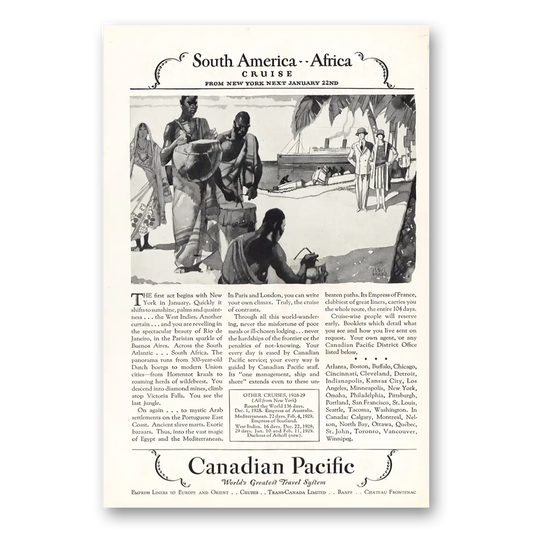 1928 Canadian Pacific South America Africa Vintage Magazine Print Ad