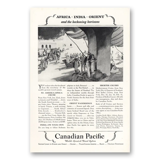 1928 Canadian Pacific Africa India Orient Vintage Magazine Print Ad