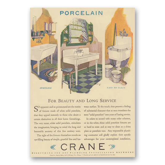 1928 Crane Porcelain For Beauty and Long Service Vintage Magazine Print Ad