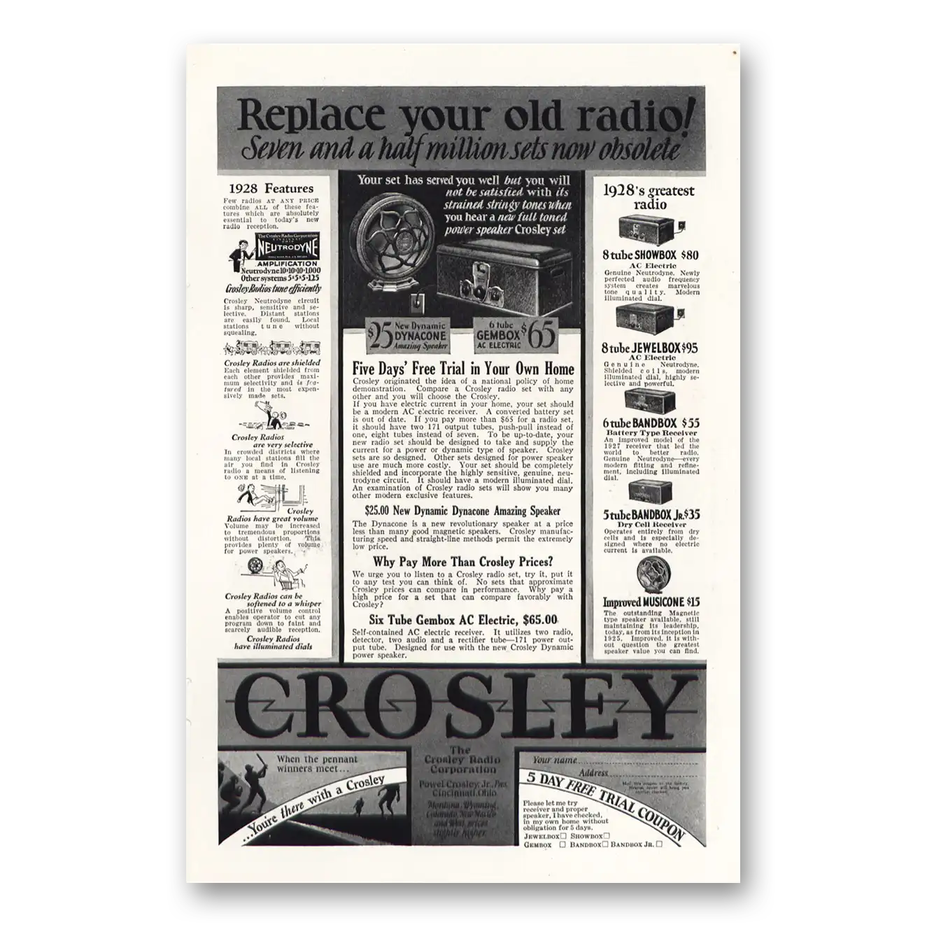 1928 Crosley Radio Replace Your Old Radio Vintage Magazine Print Ad