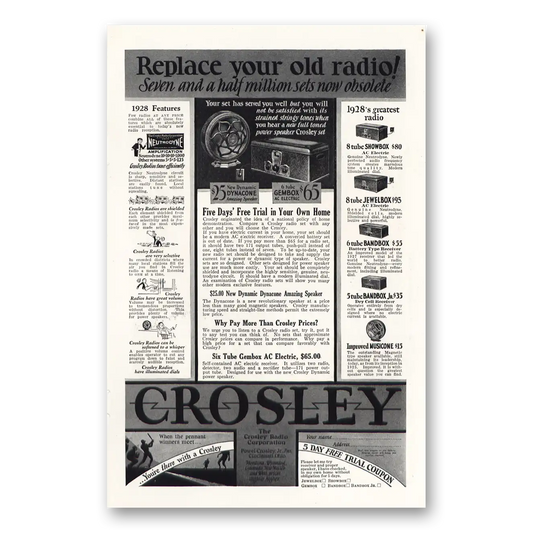 1928 Crosley Radio Replace Your Old Radio Vintage Magazine Print Ad