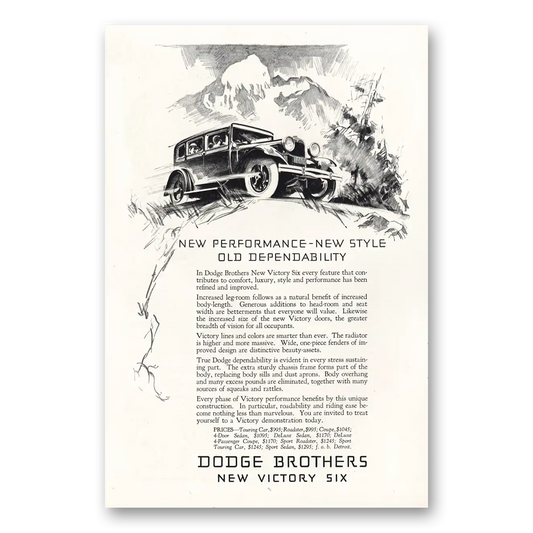 1928 Dodge Victory Six Victory Six New Performance New Style Vintage Magazine Print Ad