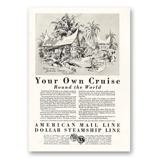 1928 Dollar Steamship Lines Batik Worker Javanese Village Vintage Magazine Print Ad