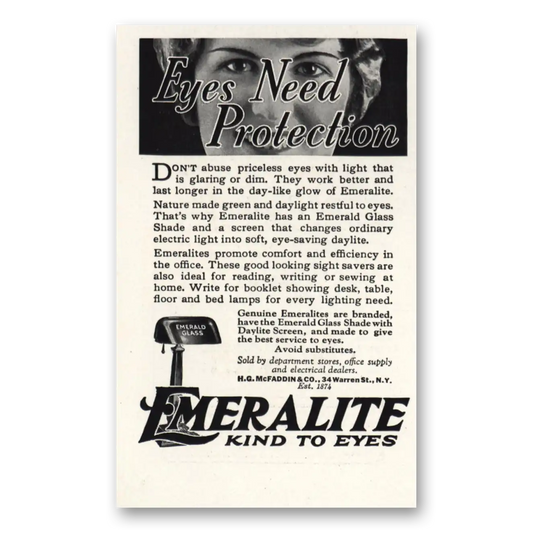 1928 Emeralite Eyes Need Protection Vintage Magazine Print Ad