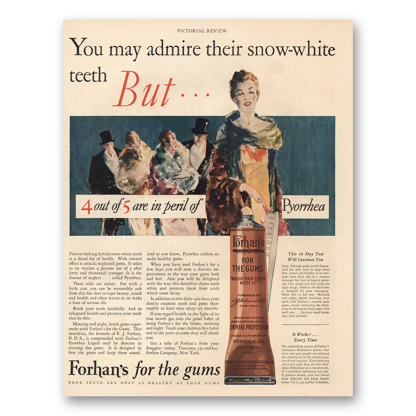 1928 Forhans Admire Their Snow White Teeth Vintage Magazine Print Ad