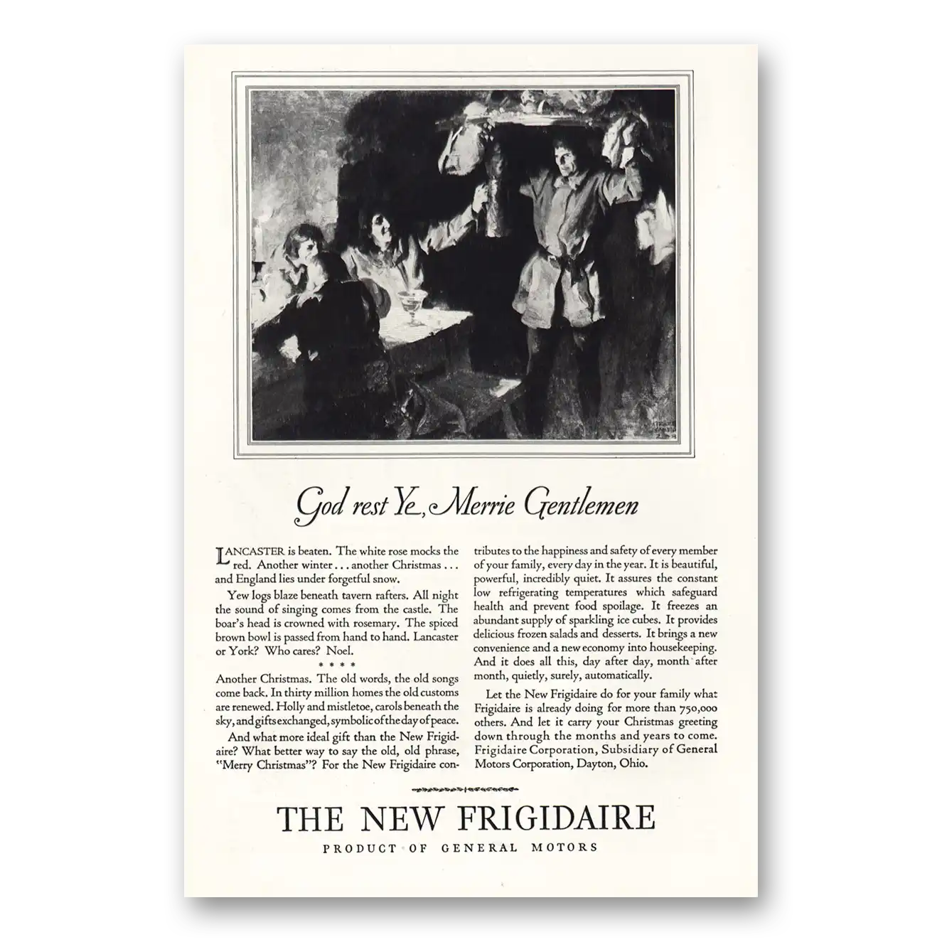 1928 Frigidaire Refrigerator God Rest Ye Merrie Gentlemen Vintage Magazine Print Ad