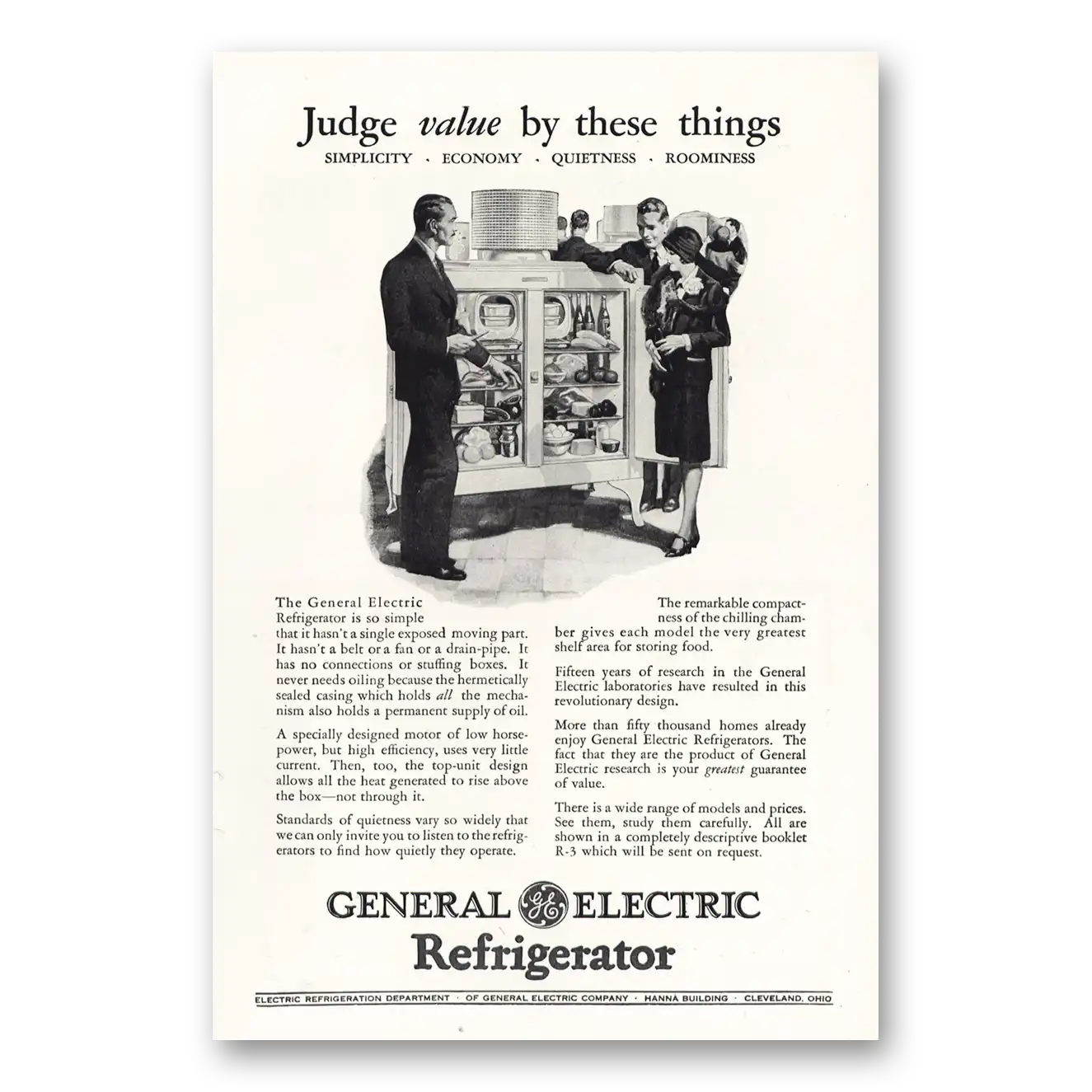 1928 General Electric Refrigerator Judge Value By These Things Vintage Magazine Print Ad