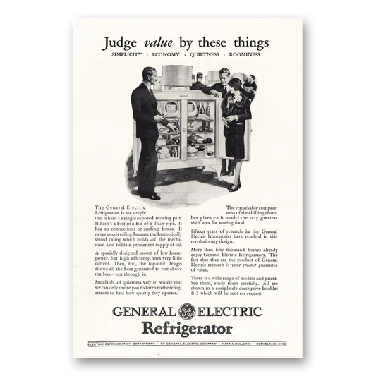 1928 General Electric Refrigerator Judge Value By These Things Vintage Magazine Print Ad