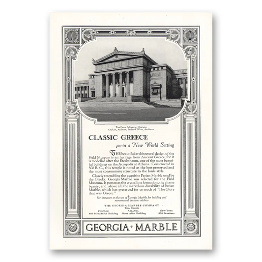 1928 Georgia Marble Field Museum Chicago Vintage Magazine Print Ad