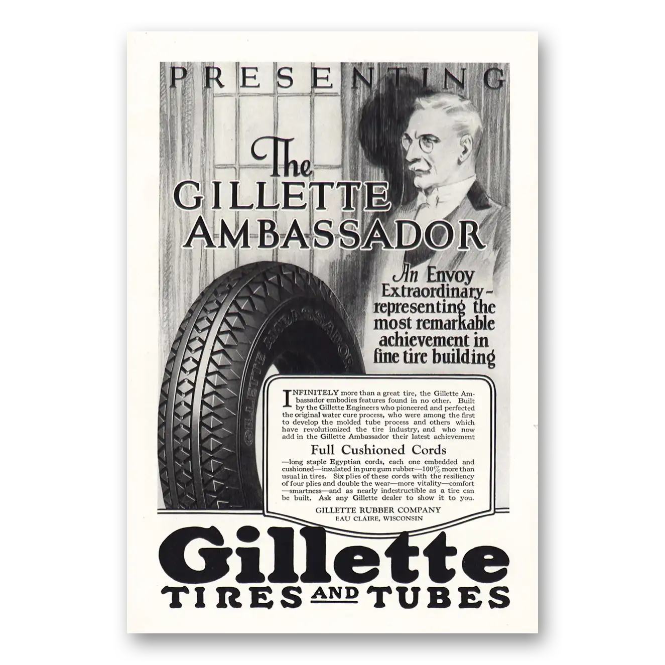 1928 Gillette Rubber Ambassador Envoy Extraordinary Vintage Magazine Print Ad