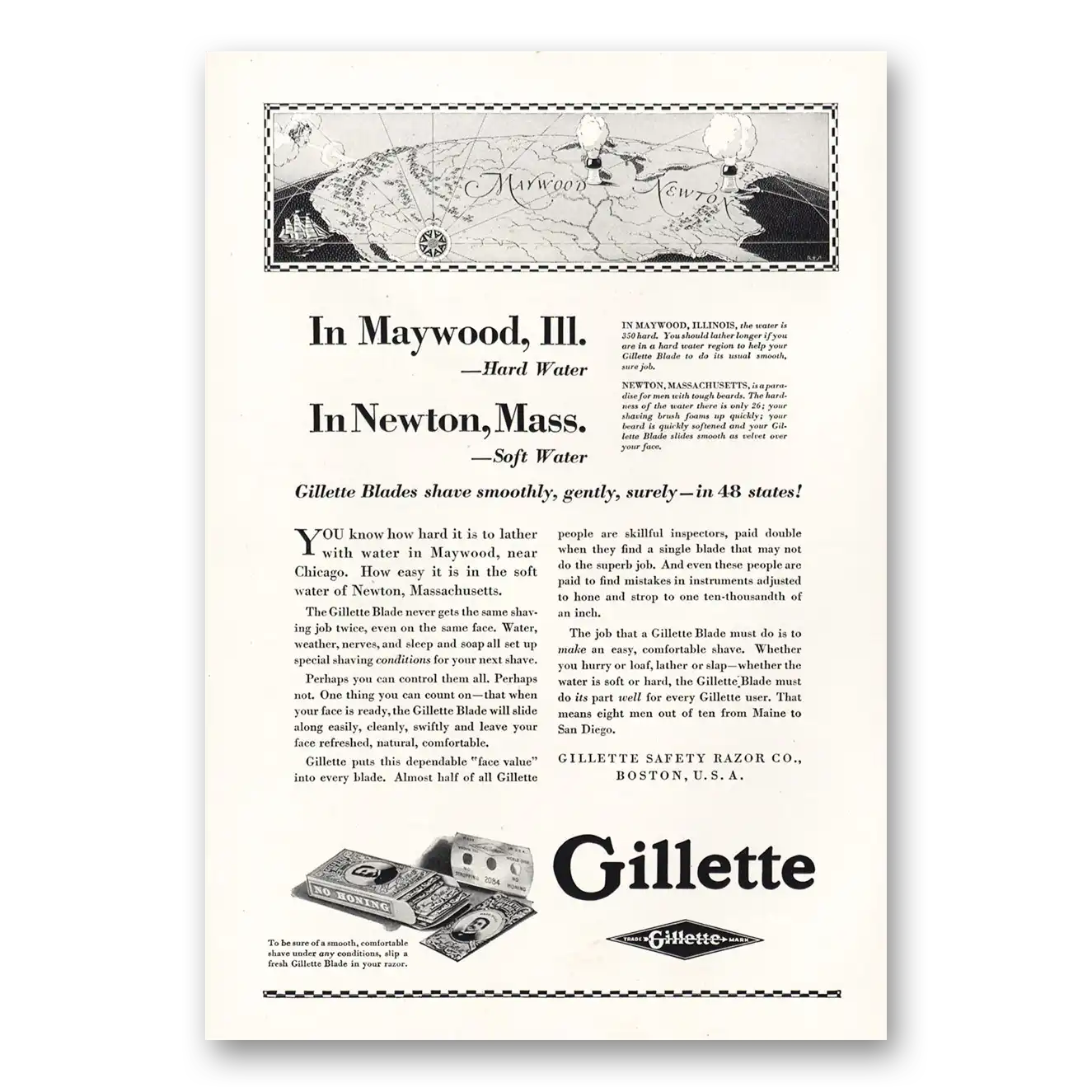 1928 Gillette Razor Maywood Illinois Newton Massachusetts Vintage Magazine Print Ad