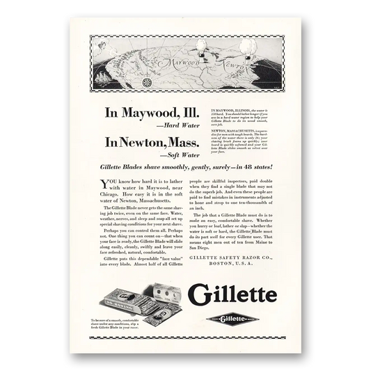 1928 Gillette Razor Maywood Illinois Newton Massachusetts Vintage Magazine Print Ad