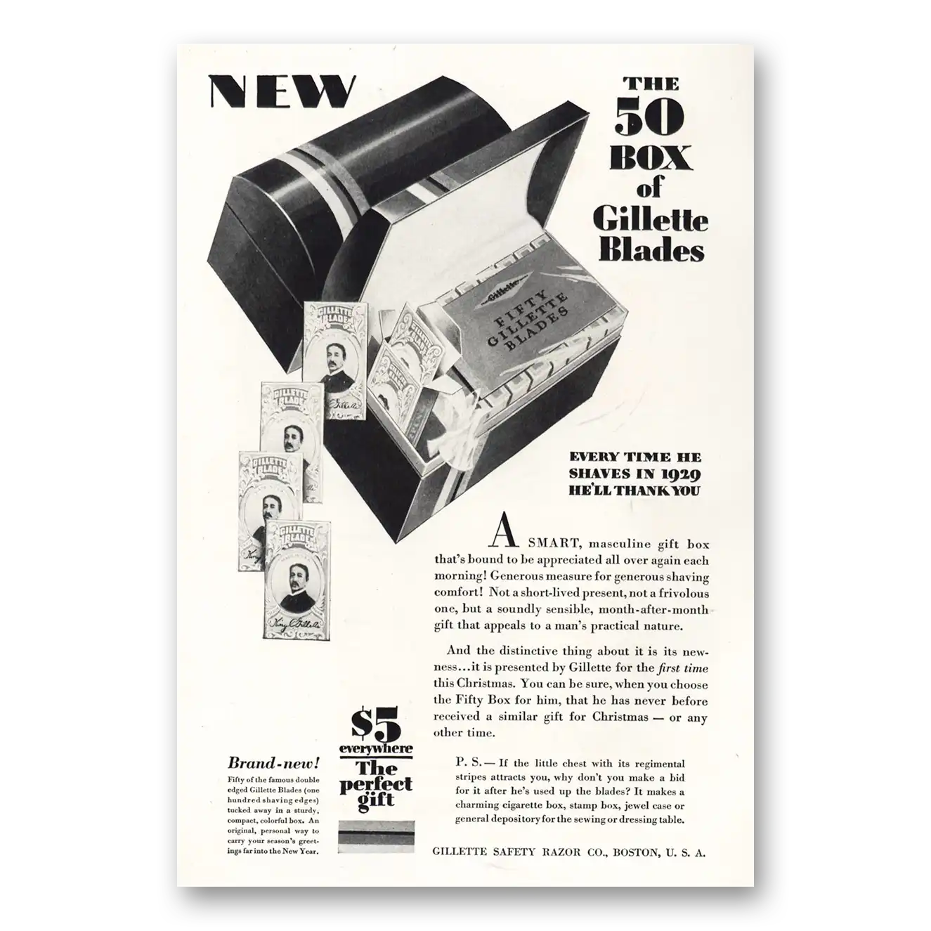 1928 Gillette Razor Blades Blades Every Time He Shaves In 1929 Vintage Magazine Print Ad