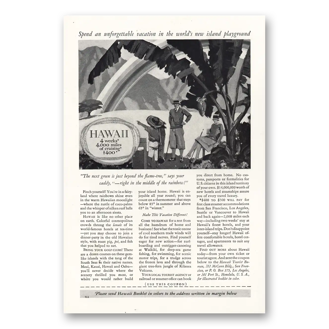 1928 Hawaii Worlds New Island Playground Vintage Magazine Print Ad