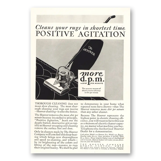 1928 Hoover Vacuum Positive Agitation Vintage Magazine Print Ad