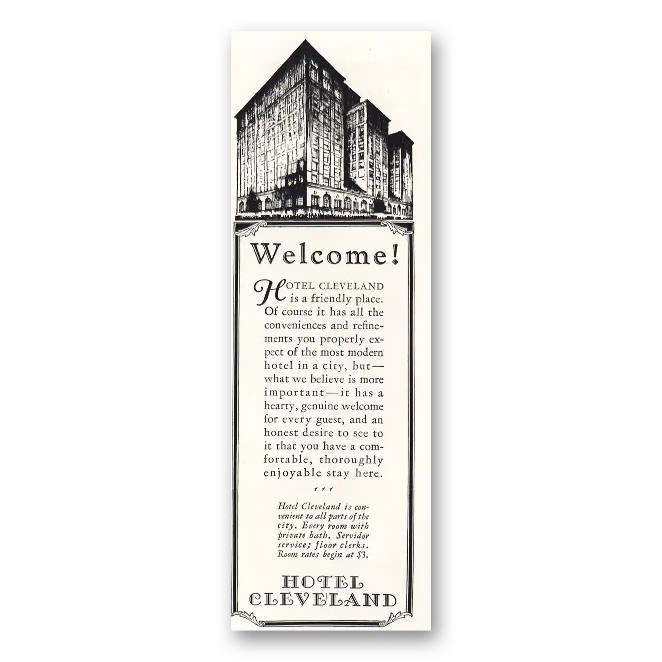 1928 Hotel Cleveland Welcome Friendly Place Vintage Magazine Print Ad