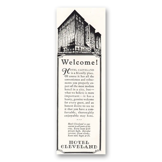 1928 Hotel Cleveland Welcome Friendly Place Vintage Magazine Print Ad