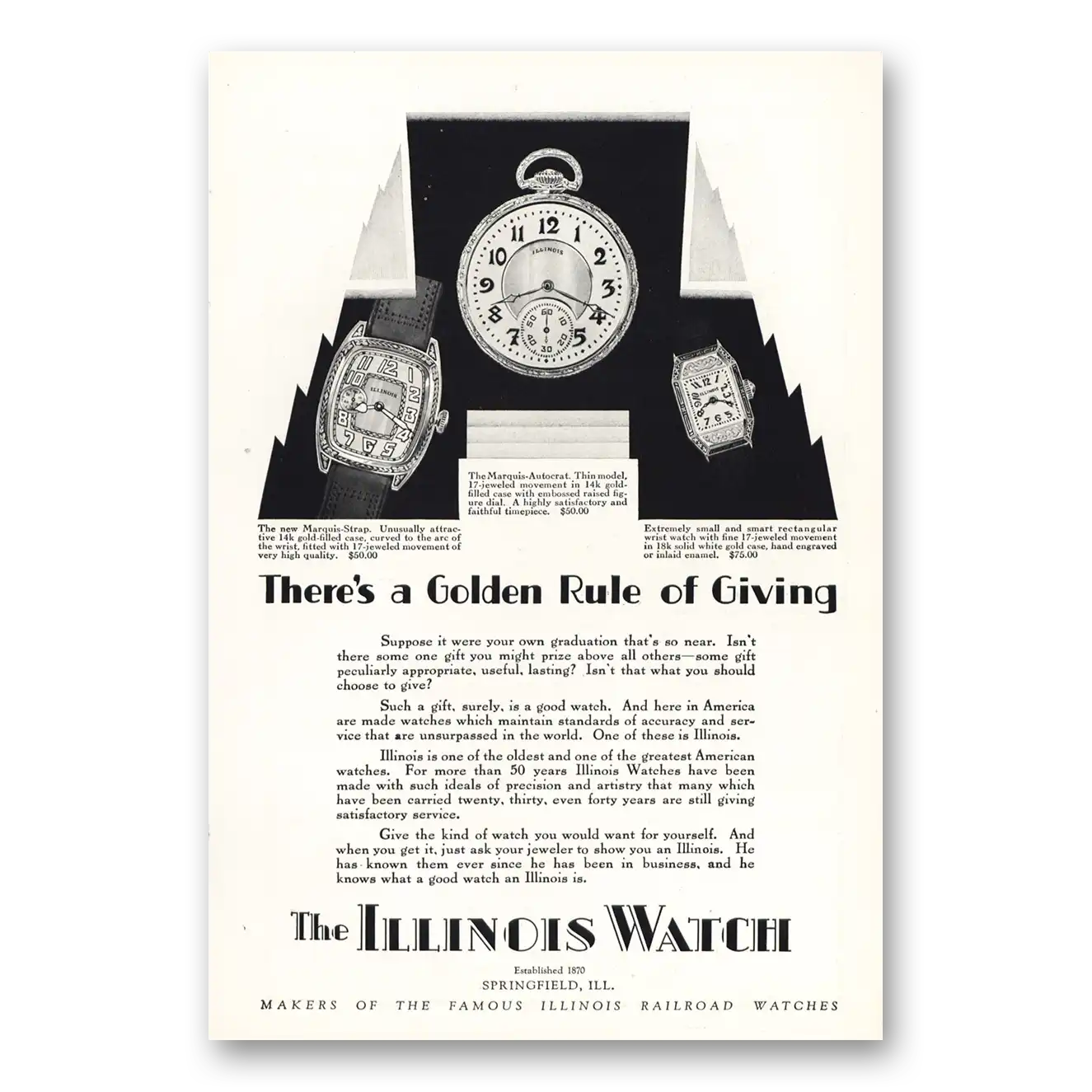 1928 Illinois Watch Golden Rule of Giving Vintage Magazine Print Ad