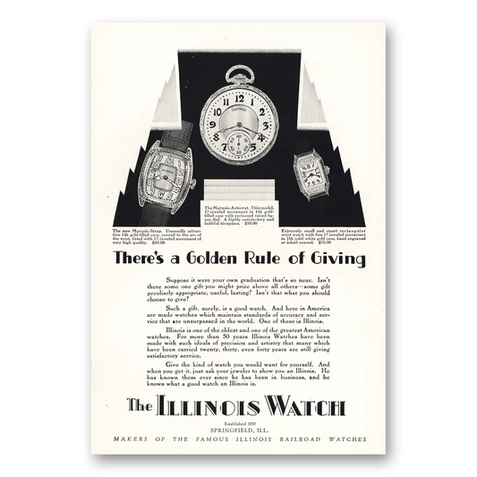 1928 Illinois Watch Golden Rule of Giving Vintage Magazine Print Ad