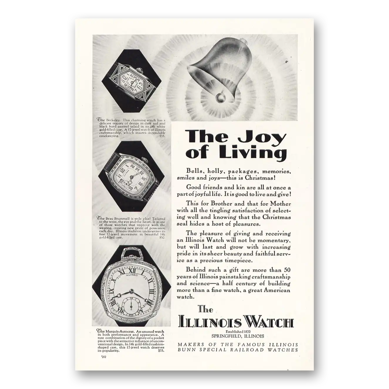 1928 Illinois Watch Joy of Living Vintage Magazine Print Ad