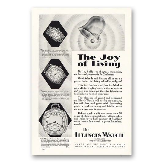 1928 Illinois Watch Joy of Living Vintage Magazine Print Ad