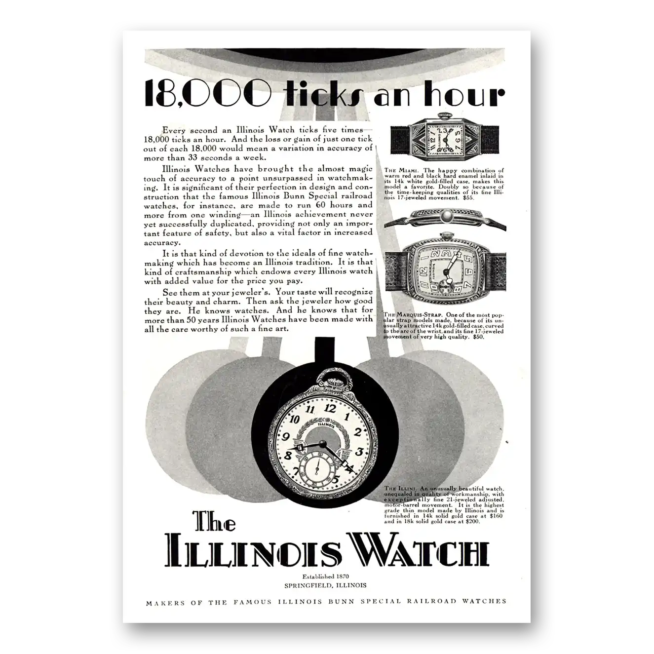 1928 Illinois Watch Ticks an Hour Vintage Magazine Print Ad