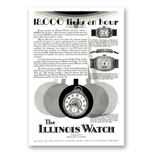 1928 Illinois Watch Ticks an Hour Vintage Magazine Print Ad